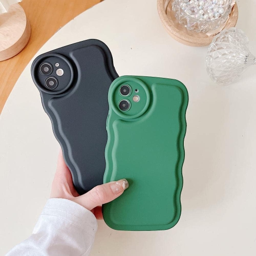 Compatible with iPhone 11 Case,Cute Curly Wave Frame Design Circle Camera Protection,Soft Slim Silicone