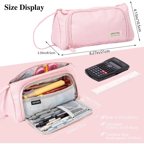 Large Pencil Case, Aesthetic Pencil Case, Handheld Cute Pencil Case with Zipper Compartments, Oxford Stationery Storage