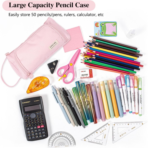 Large Pencil Case, Aesthetic Pencil Case, Handheld Cute Pencil Case with Zipper Compartments, Oxford Stationery Storage