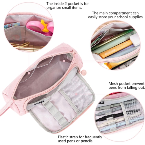 Large Pencil Case, Aesthetic Pencil Case, Handheld Cute Pencil Case with Zipper Compartments, Oxford Stationery Storage
