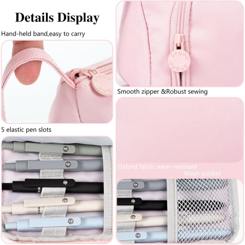 Large Pencil Case, Aesthetic Pencil Case, Handheld Cute Pencil Case with Zipper Compartments, Oxford Stationery Storage