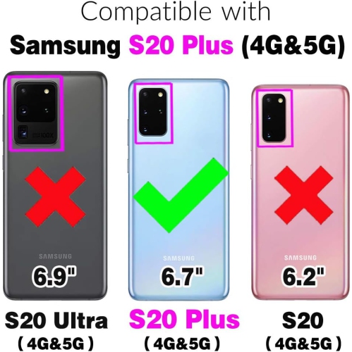 Phone Case for Samsung Galaxy S20 Plus Glaxay S20+ 5G with Tempered Glass Screen Protector Credit Card Holder Wallet