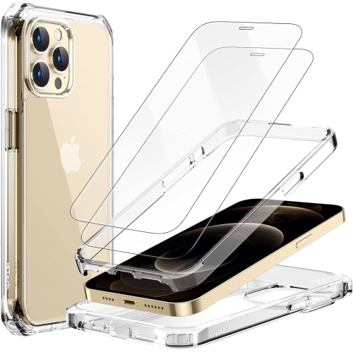 Image 1 of 5.. Case for iPhone 12 Pro Max 6.7-Inch with 2-Pack Tempered Glass Screen Protector, 360 Full Body Shockproof Bumper