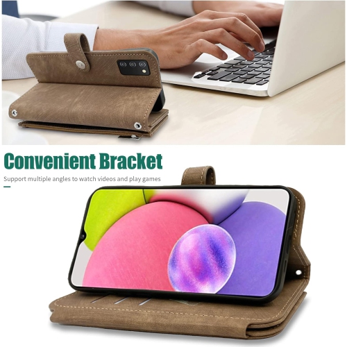 Compatible avec l'étui portefeuille Galaxy A03s de Samsung 9 fentes pour cartes Retro en cuir Support pour cartes de crédit