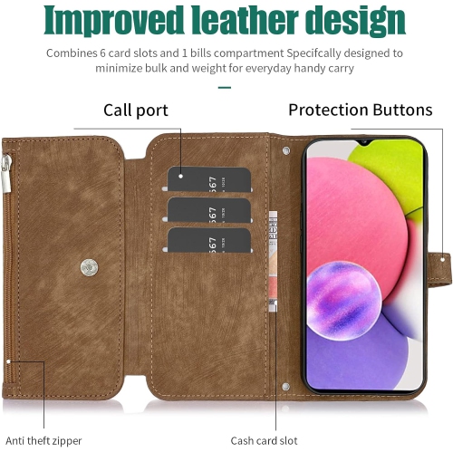 Compatible avec l'étui portefeuille Galaxy A03s de Samsung 9 fentes pour cartes Retro en cuir Support pour cartes de crédit