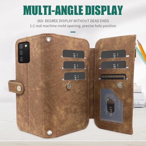 Compatible avec l'étui portefeuille Galaxy A03s de Samsung 9 fentes pour cartes Retro en cuir Support pour cartes de crédit