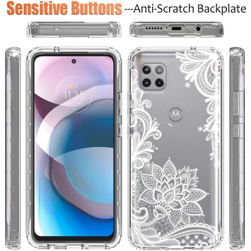 Étui pour Moto One 5G Ace/Moto G 5G XT2113 avec protecteur d’écran en verre trempé, contour antichoc à motif floral