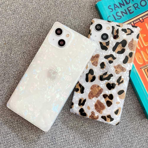 Pour iPhone 13, étui 6,1 po, joli carré, carré, carré, scintillant, léopard scintillant, silicone souple en polyuréthane thermoplastique