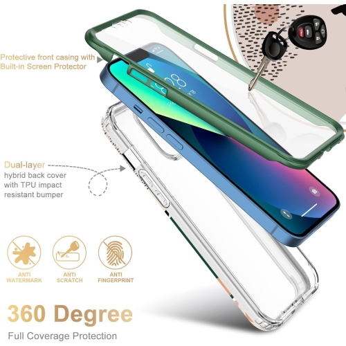 Étui pour iPhone 13 avec protecteur d'écran intégré, étui robuste avec motifs tendance pour femmes