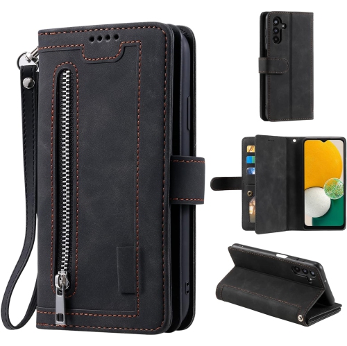 Wallet Case for Samsung Galaxy A13/A04s, Retro 9 Card Holder Slots Zipper Pocket Handbag Case PU Leather
