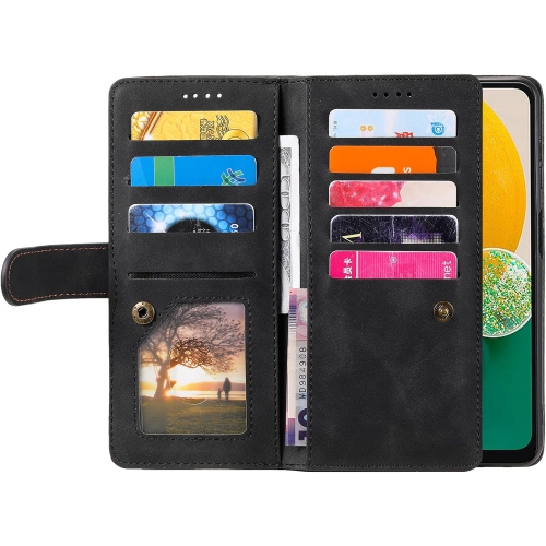 Wallet Case for Samsung Galaxy A13/A04s, Retro 9 Card Holder Slots Zipper Pocket Handbag Case PU Leather