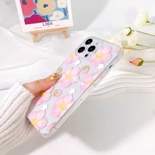 Compatible for iPhone 13 Pro Max Case Cute Clear Oil Flower Floral Strawberry Design for Girls Women Soft TPU