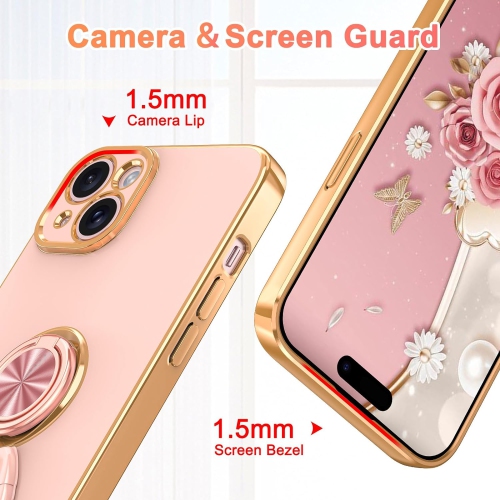 for iPhone 15 Plus Case with Magnetic Ring Stand Shockproof Drop Protection Anti-Scratch Slim Thin Soft TPU