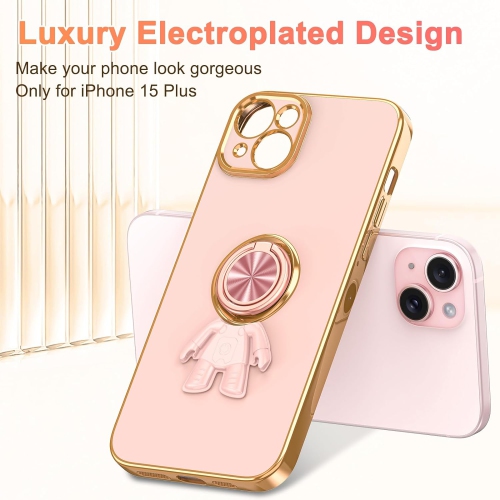 for iPhone 15 Plus Case with Magnetic Ring Stand Shockproof Drop Protection Anti-Scratch Slim Thin Soft TPU