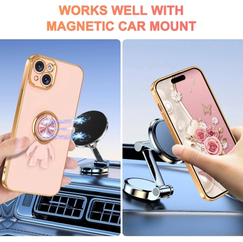 for iPhone 15 Plus Case with Magnetic Ring Stand Shockproof Drop Protection Anti-Scratch Slim Thin Soft TPU