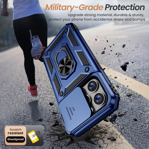 for iPhone 15 Pro Case with Screen Protector - Slide Camera Cover Protective Phone Case with Ring Stand, Heavy