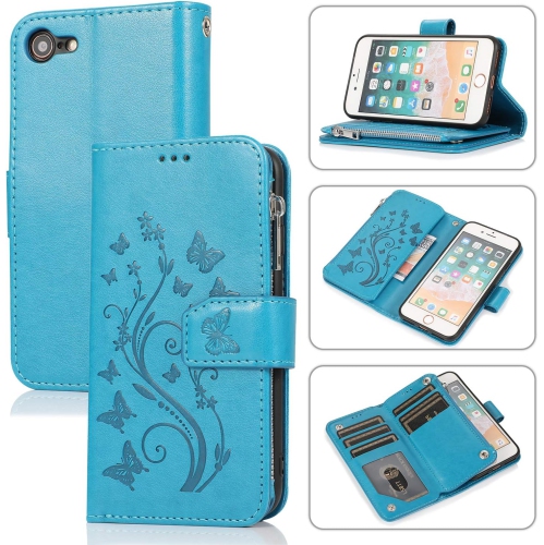 Wallet Case for iPhone SE 2022 5G/iPhone 7/iPhone 8/iPhone SE 2020, Premium PU Leather Magnetic Flower Zipper