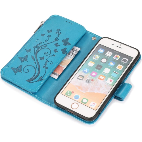 Wallet Case for iPhone SE 2022 5G/iPhone 7/iPhone 8/iPhone SE 2020, Premium PU Leather Magnetic Flower Zipper