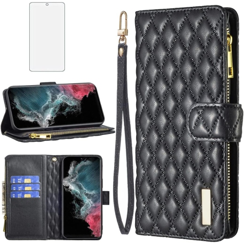Phone Case for Samsung Galaxy S22 Ultra 5G Wallet Cover with Tempered Glass Screen Protector and Leather Flip
