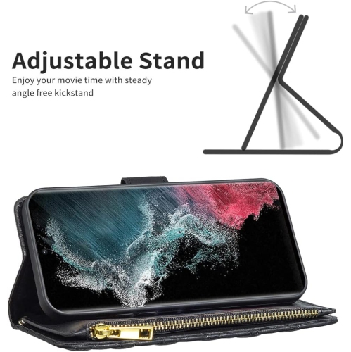 Phone Case for Samsung Galaxy S22 Ultra 5G Wallet Cover with Tempered Glass Screen Protector and Leather Flip