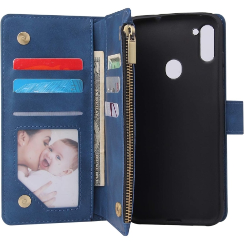 Compatible avec l'étui portefeuille en verre trempé et la carte à rabat en cuir pour Galaxy A11 de Samsung