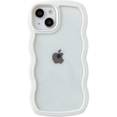 UNKNOWN  Cute Curly Wave Frame Shape Shockproof Soft Compatible With Iphone Case (White, Iphone 14 Pro)