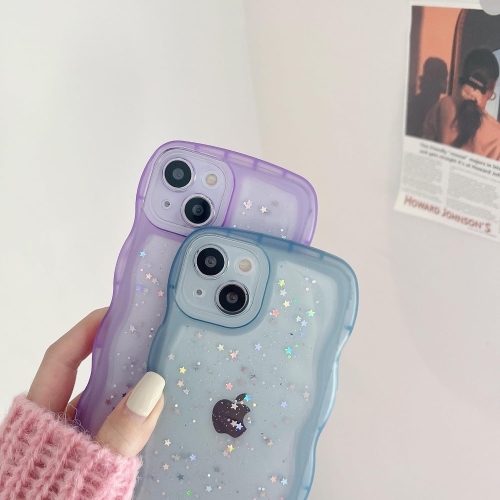 for iPhone XR Case 6.1 inch Curly Wave Edge Design Transparent Bling Glitter Star Shiny Case Cute Clear