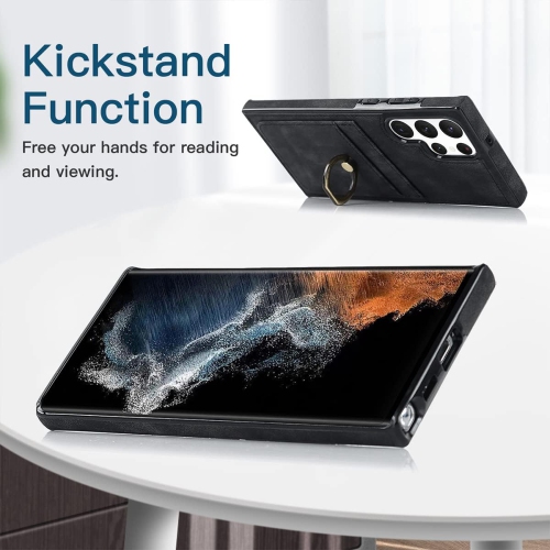 for Samsung Galaxy S22 Ultra Wallet Case with Tempered Glass Screen Protector 360°Rotation Ring Kickstand PU