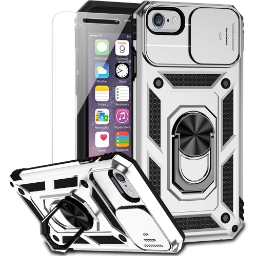 for iPhone SE and iPhone 8/7/6 Case with Camera Lens Cover HD Screen Protector, Military