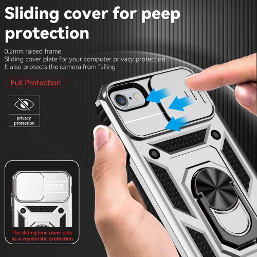 for iPhone SE and iPhone 8/7/6 Case with Camera Lens Cover HD Screen Protector, Military
