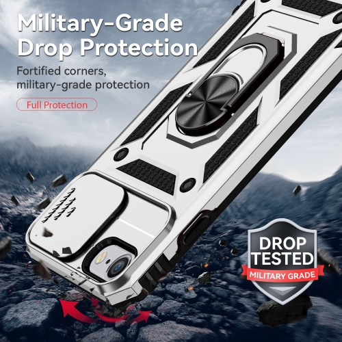 for iPhone SE and iPhone 8/7/6 Case with Camera Lens Cover HD Screen Protector, Military