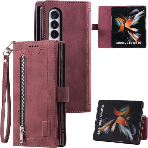 Étui portefeuille pour Galaxy Z Fold 4 5G de Samsung, 9 fentes porte-cartes rétro, pochette à fermeture à glissière, sac à main en cuir de