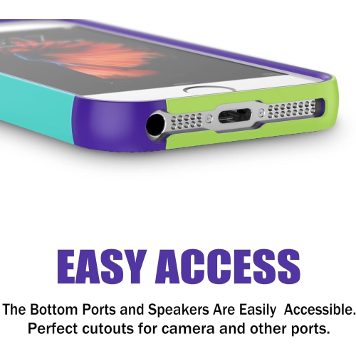 iPhone SE Case, iPhone 5S Case with 2 Pack Tempered Glass Screen Protector, Contrasting Colors Ultra