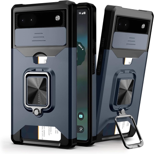 Compatible avec l'étui pour Pixel 6&nbsp;A avec béquille coulissante pour caméra, anneau rotatif à 360° intégré