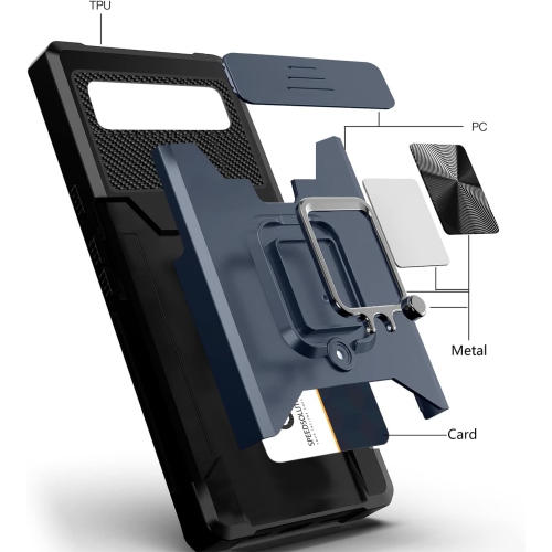 Compatible avec l'étui pour Pixel 6 A avec béquille coulissante pour caméra, anneau rotatif à 360° intégré