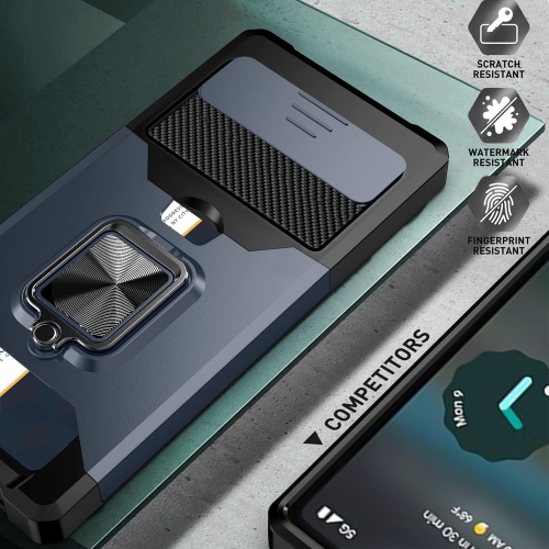 Compatible avec l'étui pour Pixel 6 A avec béquille coulissante pour caméra, anneau rotatif à 360° intégré