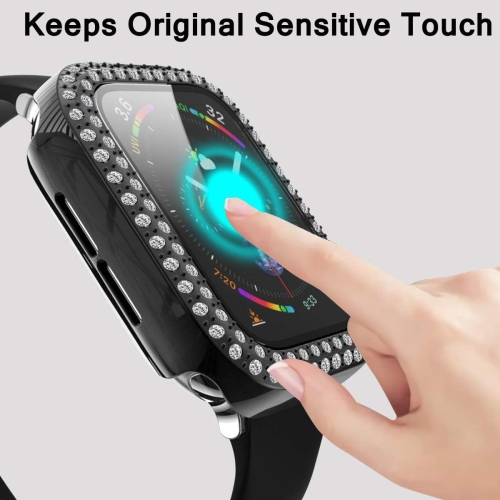 Étui Bling de 2pack avec protecteur d'écran en verre trempé pour Apple Watch Series 6 5 4 se 44&nbsp;mm, cadre rigide pour PC