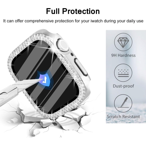 Étui Bling de 2pack avec protecteur d'écran en verre trempé pour Apple Watch Series 6 5 4 se 44&nbsp;mm, cadre rigide pour PC