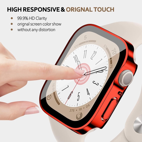 PC Plated Case Compatible for Apple Watch Series 8 41mm 45mm,Anti-Scratch Protective Cover with Tempered Glass Screen