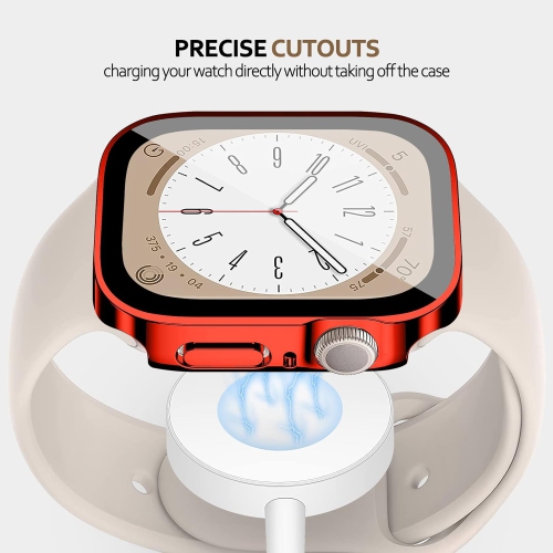 PC Plated Case Compatible for Apple Watch Series 8 41mm 45mm,Anti-Scratch Protective Cover with Tempered Glass Screen