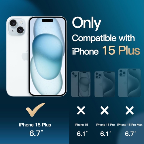 5 in 1 Case for iPhone 15 Plus 6.7-Inch with 2-Pack Each Tempered Glass Screen Protector and Camera Lens