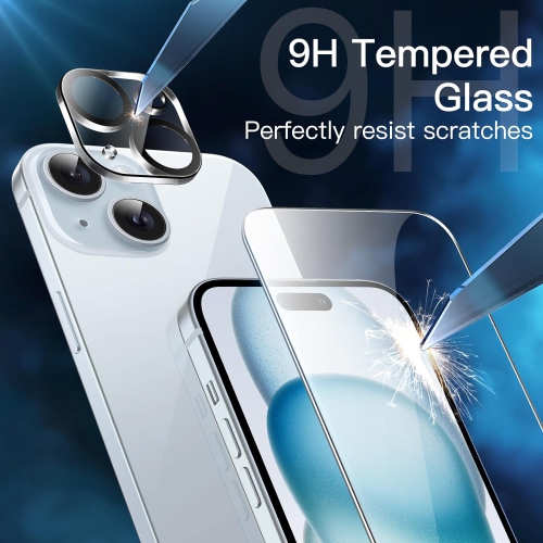 5 in 1 Case for iPhone 15 Plus 6.7-Inch with 2-Pack Each Tempered Glass Screen Protector and Camera Lens