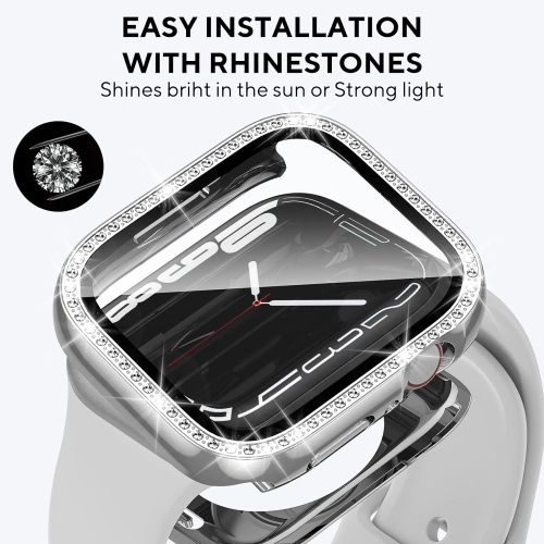 2 in 1 Bling Waterproof Case for Apple watch Series 8 7 45mm,360 Protective PC Cover Front & Back Bumper with Tempered