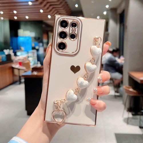 Samsung Galaxy S23 Ultra 5G 6.8" Case - Luxury Heart Bracelet, Cute Love Hearts Cover, Camera Protection,