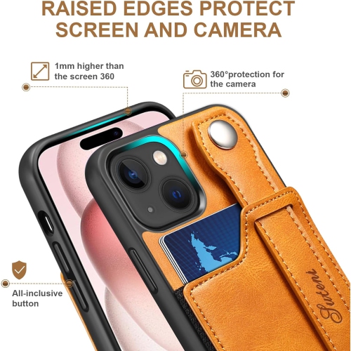 Étui pour iPhone 15 2023, étui-portefeuille en cuir de polyuréthane arrière avec fente pour carte élastique béquille pour fermoir magnétique main