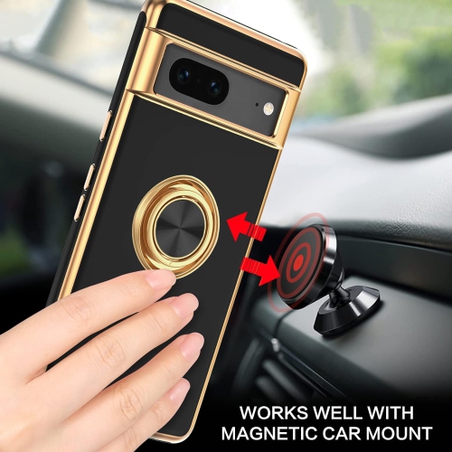 Étui pour Pixel 7, étui pour Pixel 7 de Google Support à anneau avec béquille rotative à placage sur le bord béquille silicone souple pare-chocs