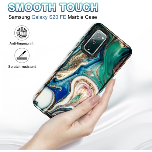 Pour étui Galaxy S20 FE 5G, modèle marbré 3-en-1, robuste, tout en boîtier, robuste, rigide, silicone