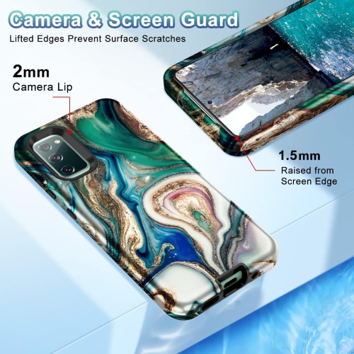 Pour étui Galaxy S20 FE 5G, modèle marbré 3-en-1, robuste, tout en boîtier, robuste, rigide, silicone