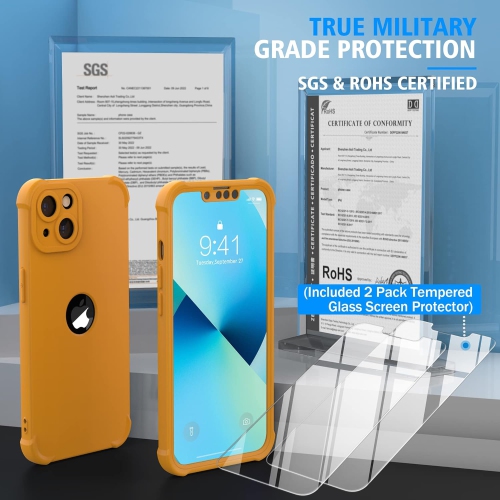 for iPhone 13 Case with [2 Tempered Glass Screen Protector],[Camera Protection] Shockproof Soft Silicone Back