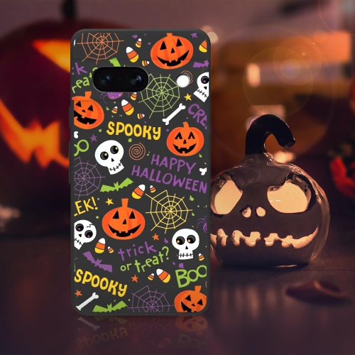 Case for Google Pixel 7A Halloween Ghost Pumpkin Designed,Black Matte Soft Slim Fit TPU Anti-Scratch Shockproof
